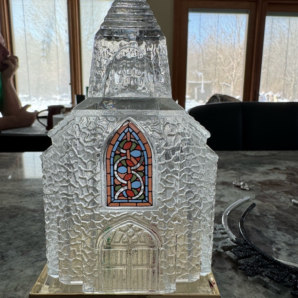Avon Stained Glass Cathedral Sculpture with Gold Base